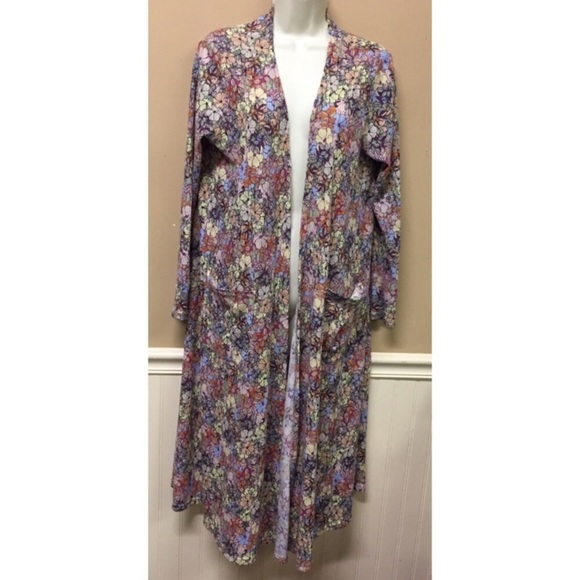 Lularoe Floral Ribbed Sarah Duster Cardigan - Picture 1 of 5